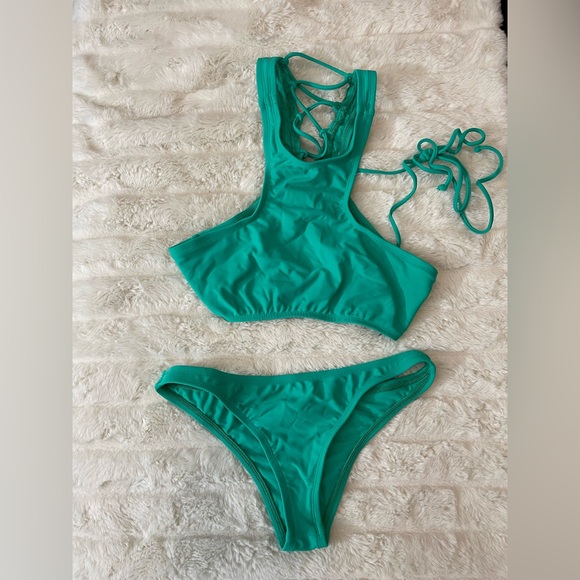 Hot Miami Styles Other - Hot Miami Styles Teal Green Lace-Up Bikini Set